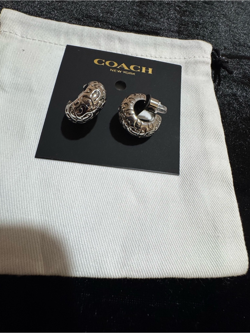 Coach Silver Signature Cuff Hoop Earrings - Picture 4 of 4